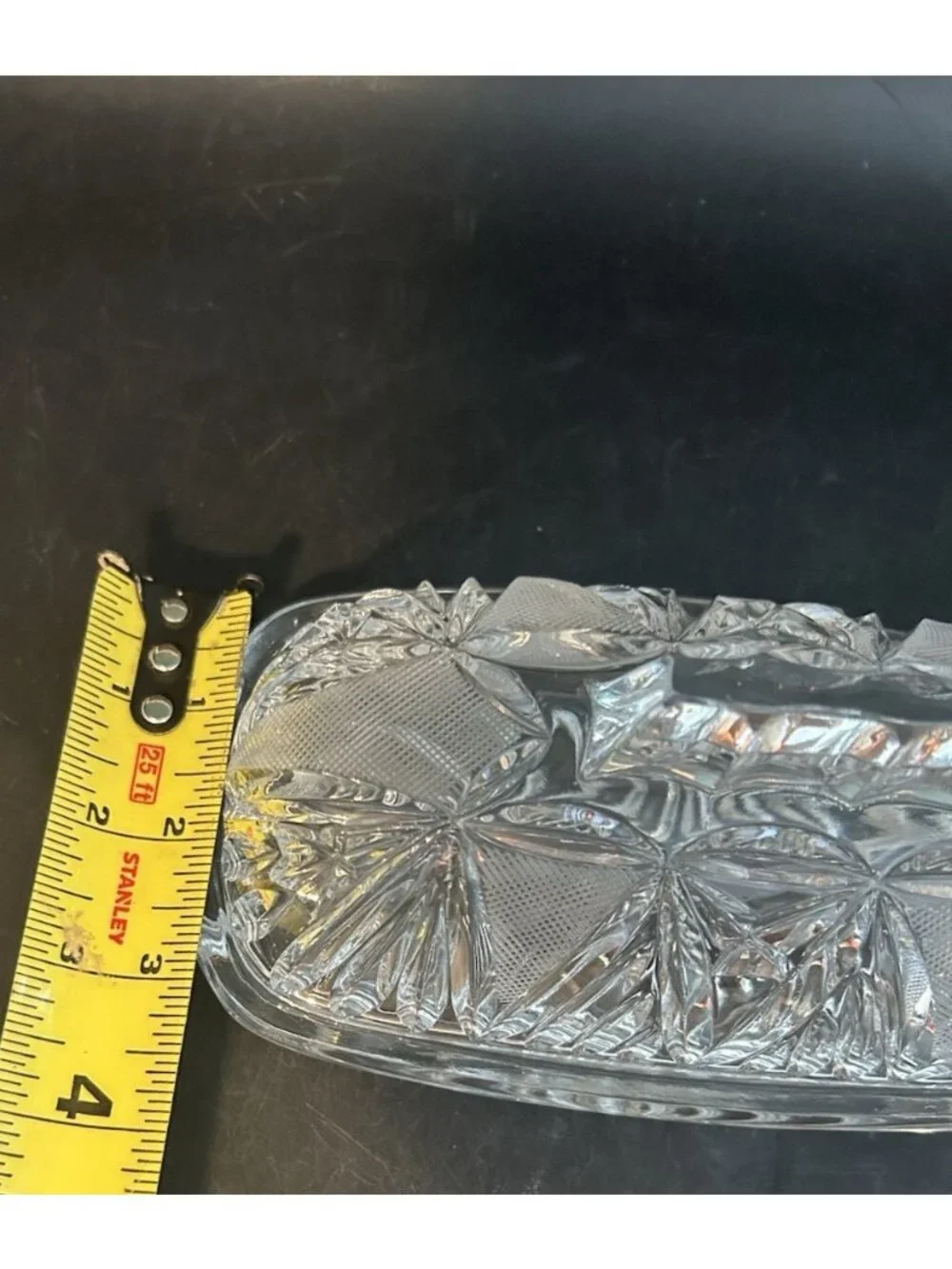 Vintage Cut Crystal Covered Butter Dish Handled Fan Diamond Star Design